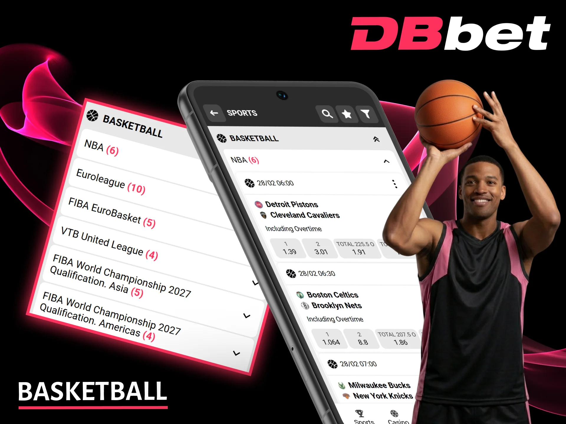 Enjoy live basketball betting at major tournaments with the all-in-one DBbet app.
