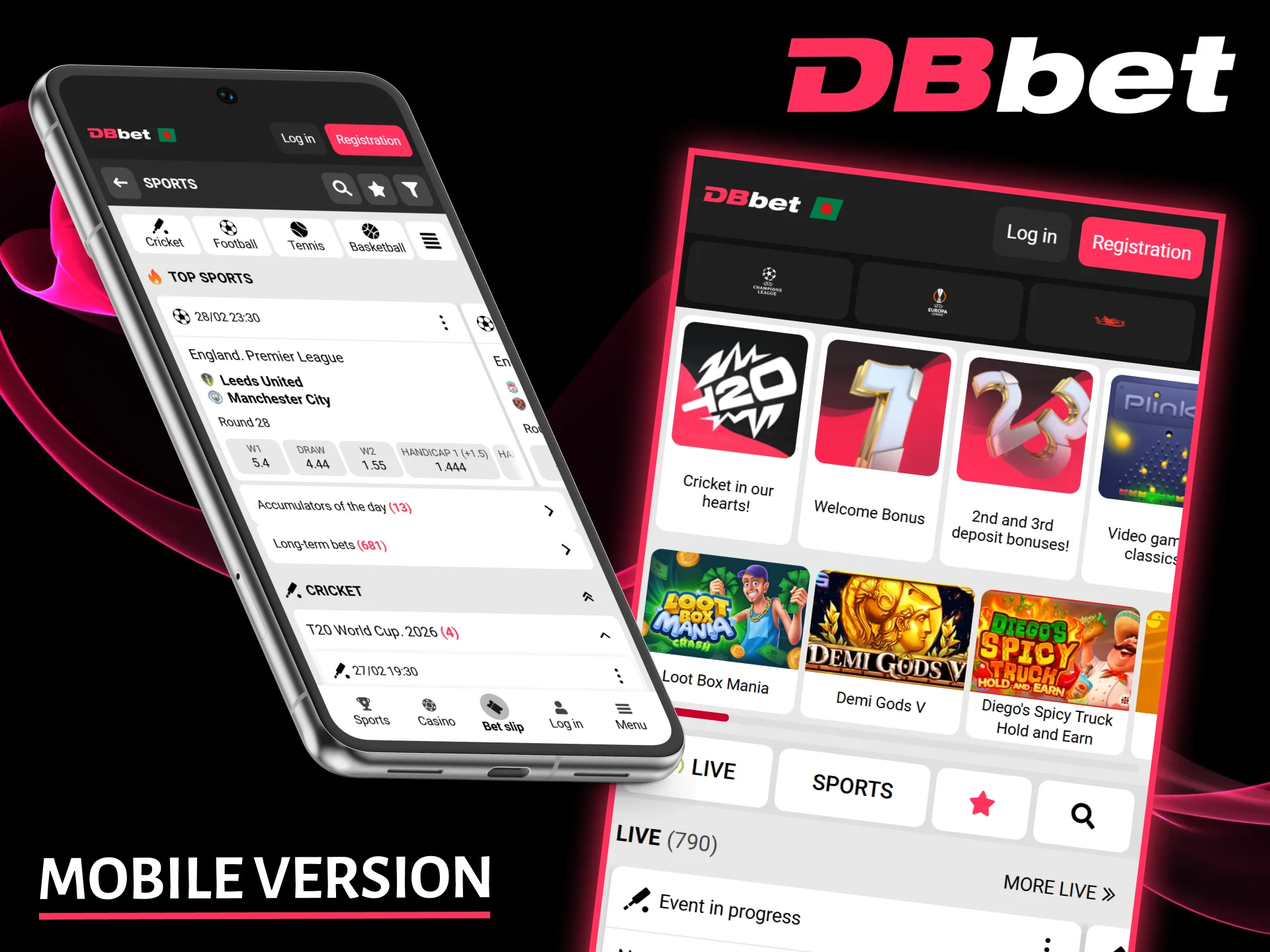 The DBbet mobile interface is optimized for convenient betting and gaming on your smartphone.